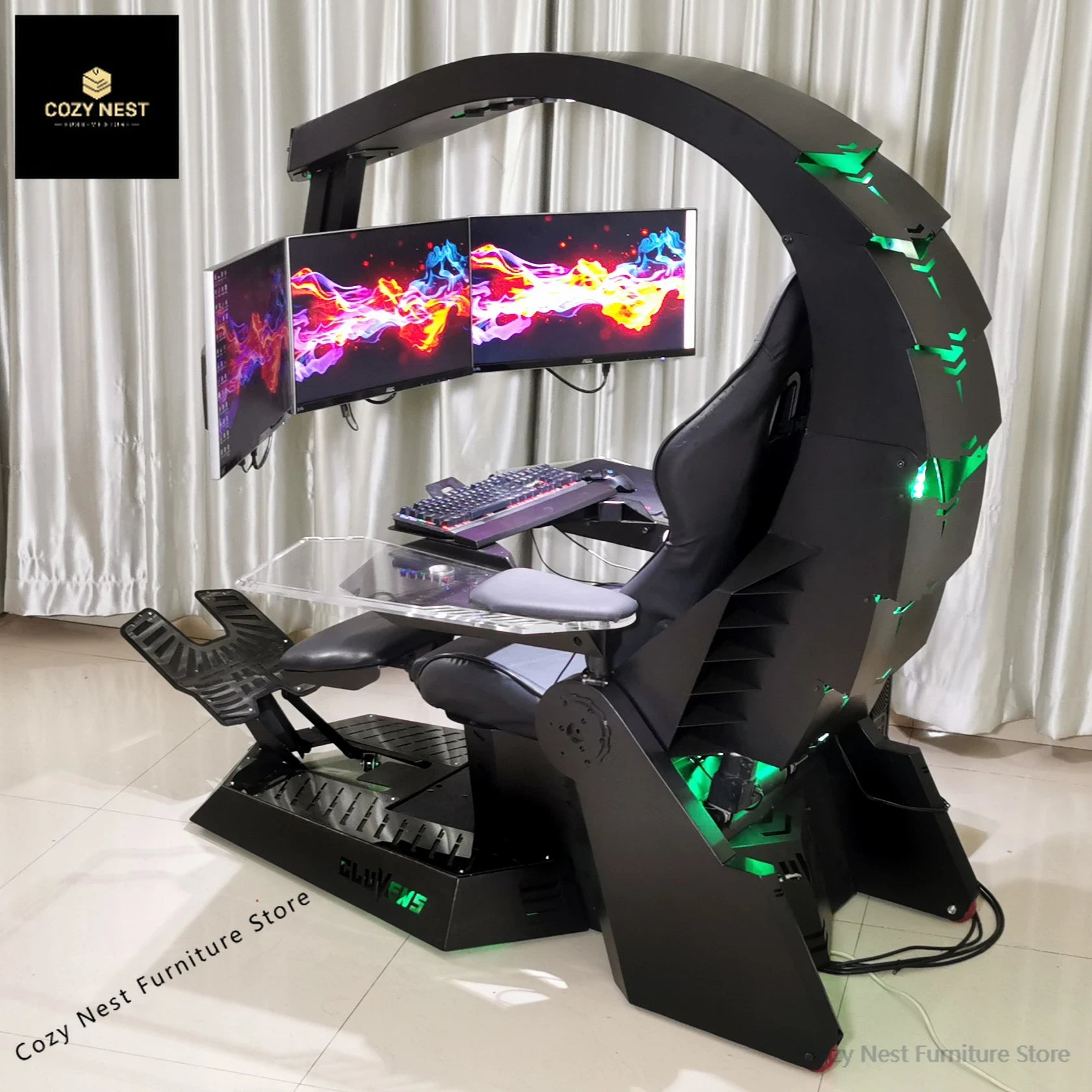 Zero Gravity Gaming Workstation Chair – RGB Recliner Cockpit with LED Lights & Built-in Speakers