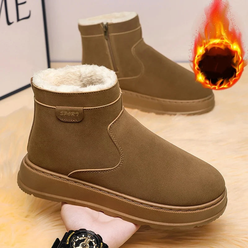 2025 Winter Men’s Warm Fur Snow Boots – Waterproof Suede Chelsea Ankle Boots with Plush Lining