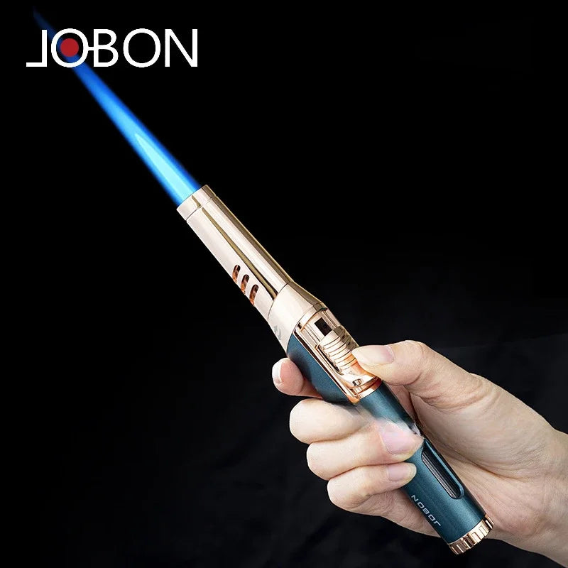 2024 JOBON Metal Windproof Gas Lighter – 360° Blue Flame Torch Jet Ignition for Outdoor, BBQ & Kitchen Use