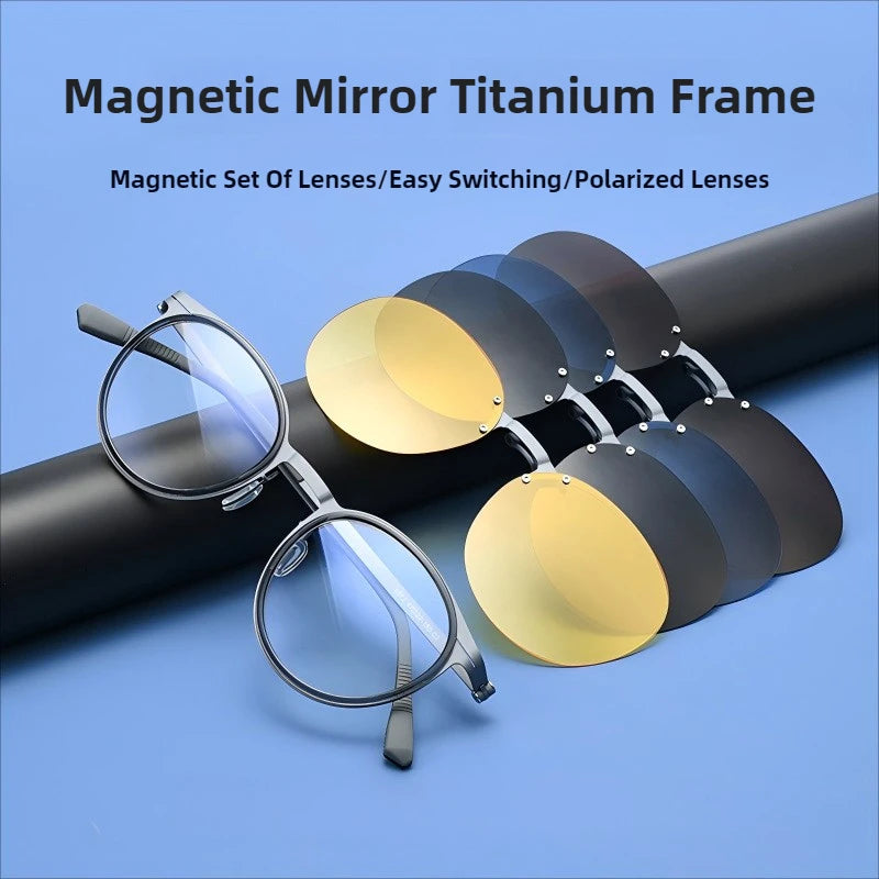 5-Lens Magnetic Polarized Sunglasses – Pure Titanium Frame Outdoor Driving Eyewear for Men