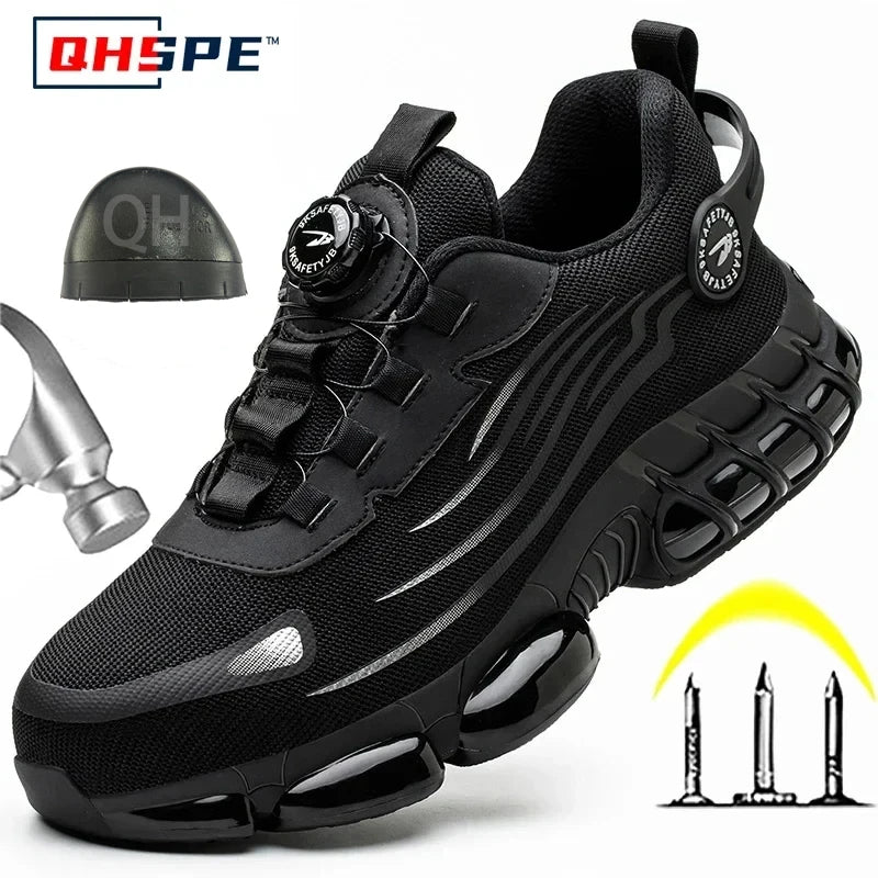 Men’s Safety Work Shoes with Rotating Button – Anti-Smash, Anti-Puncture Protective Boots in Sporty Fashion Style