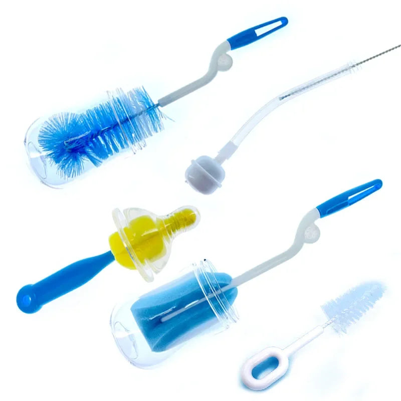 5-Piece Baby Bottle Brush Set 360° Rotating Nipple, Pacifier & Cup Cleaner with Soft Food-Grade Bristles
