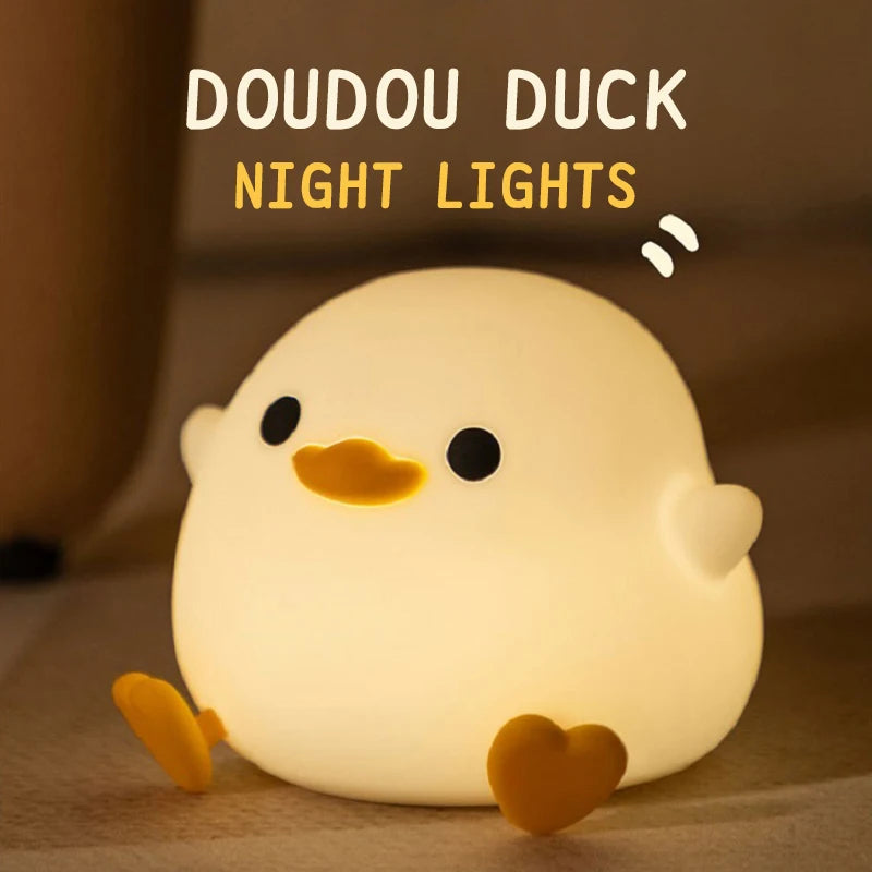 Doudou Duck Night Light – Soft Silicone USB Rechargeable Kids Lamp with Clap Control & Timer