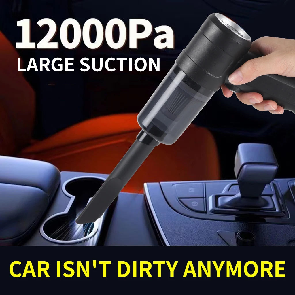 12000Pa Wireless Car Vacuum Cleaner – USB Rechargeable Mini Wet & Dry Cleaner
