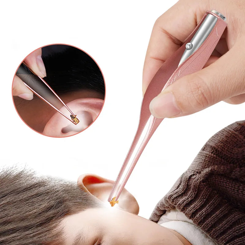 LED Ear Cleaner Earpick – Stainless Steel Wax Removal Tweezer with Luminous LED for Kids & Adults