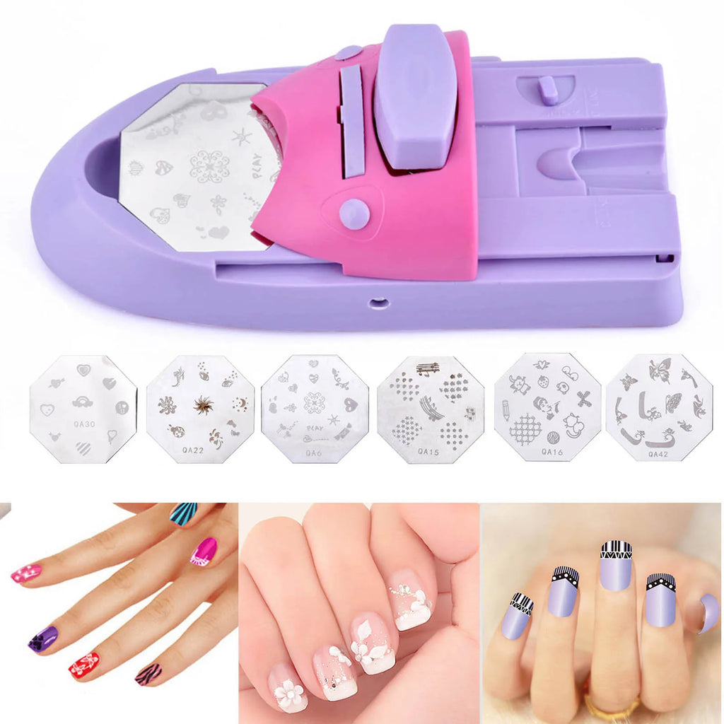 DIY Nail Art Printing Machine | Manicure Printer with 6 Metal Pattern Plates & Nail Polish Painting Set