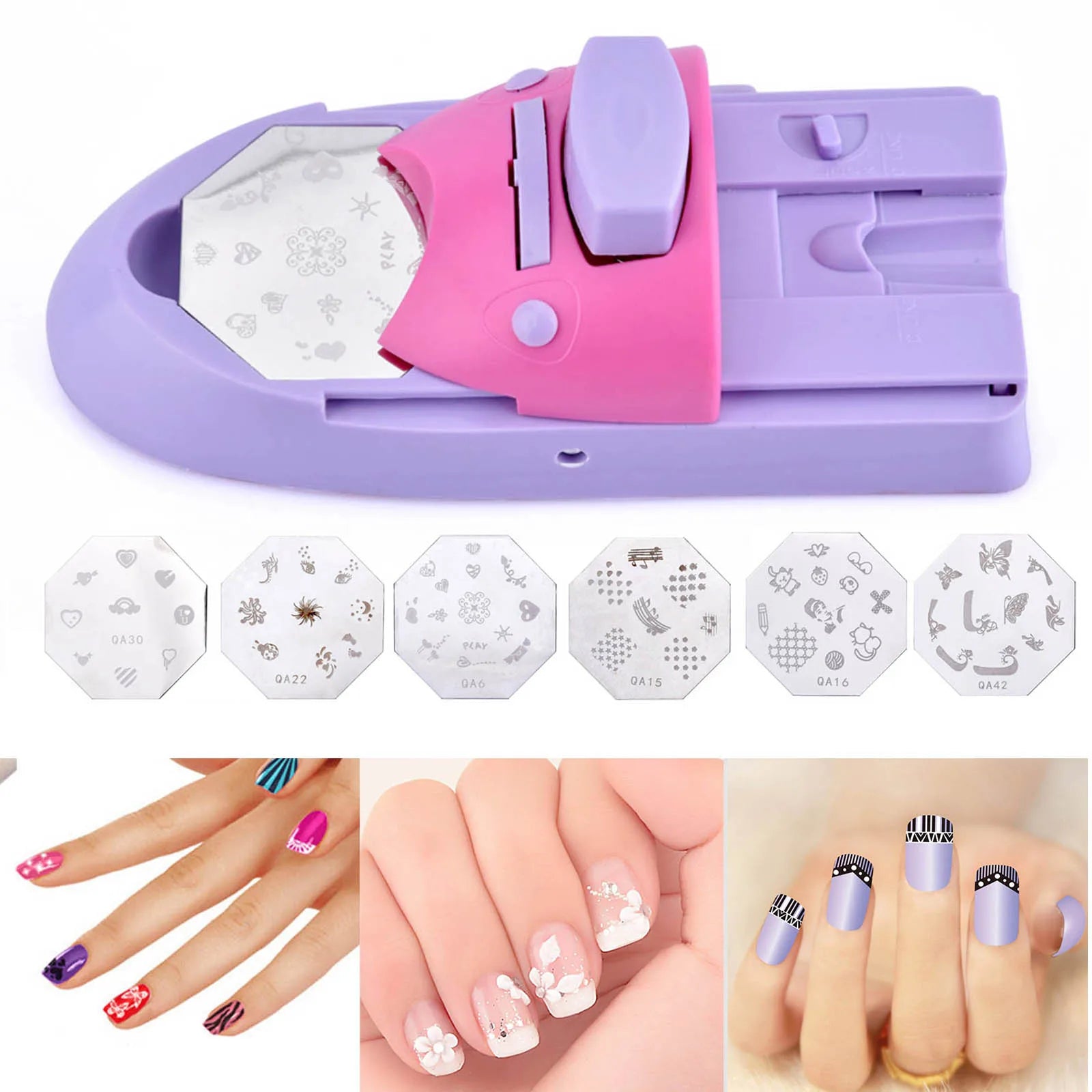 DIY Nail Art Printing Machine | Manicure Printer with 6 Metal Pattern Plates & Nail Polish Painting Set