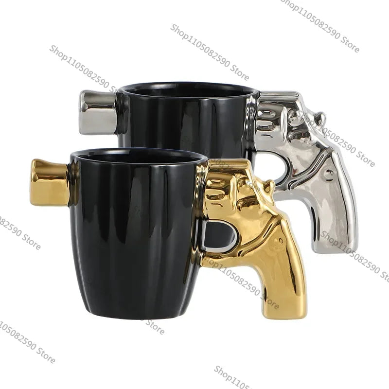 Revolver Handle Ceramic Coffee Mug  350ml Novelty Cup for Coffee, Tea & Milk