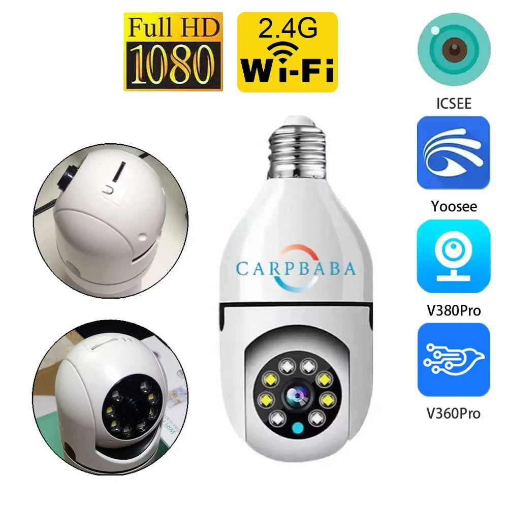 E27 Wireless WiFi Light Bulb Camera – 360° HD Full-Color Home Security Monitoring with Mobile Remote