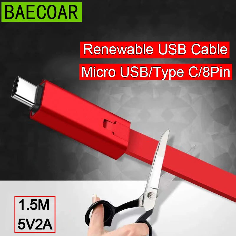 Magic Renewable USB Charging Cable – DIY Cutting & Repair Wire for iPhone, Samsung, Xiaomi, Type-C & Micro USB