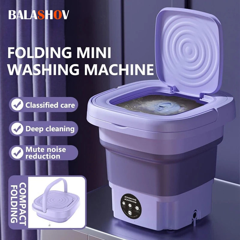 8L Portable Foldable Mini Washing Machine with Spin Dryer – Compact Washer for Socks, Underwear & Small Laundry