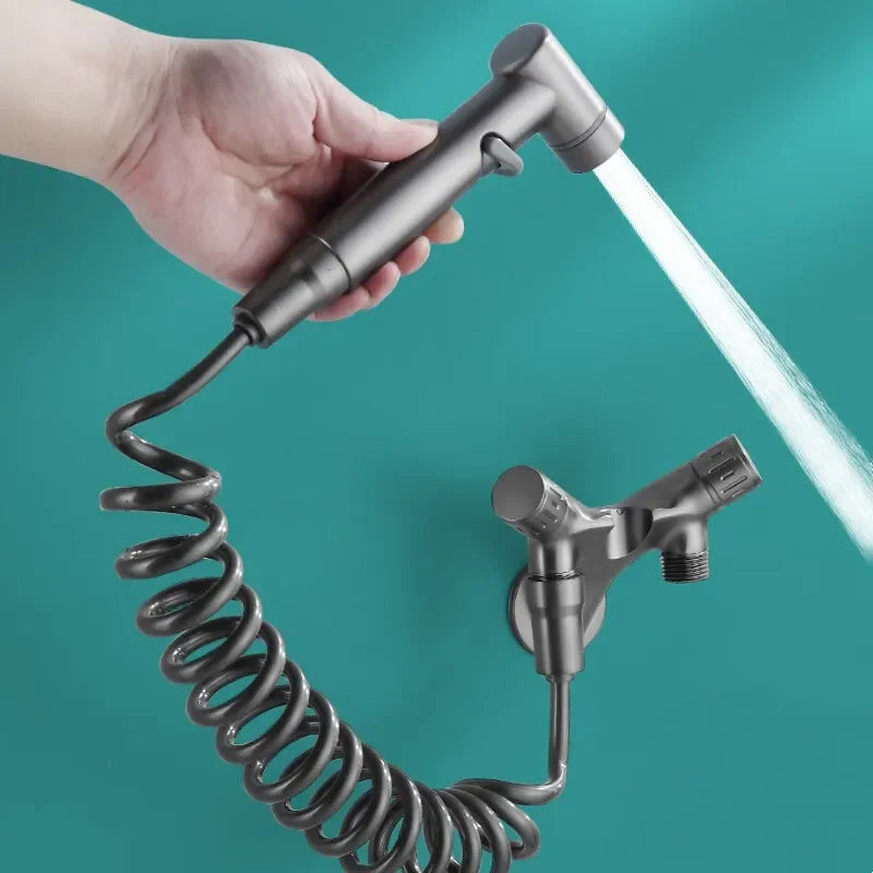 Handheld Toilet Bidet Sprayer Set – Mini Bathroom Self-Cleaning Shower Head with One-in-Two-Out Angle Valve