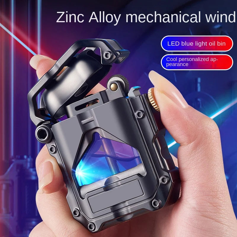 Metal Punk Windproof Kerosene Lighter – Transparent Fuel Tank Creative Flint Lighter