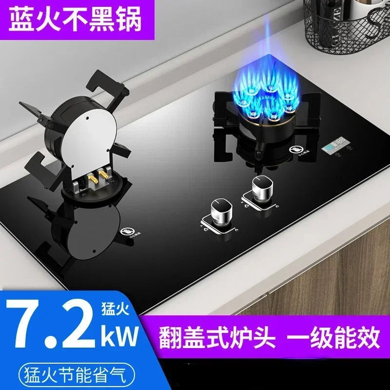 Built-In Double Burner Gas Stove Recessed Countertop Cooktop with Glass Panel for Modern Kitchens