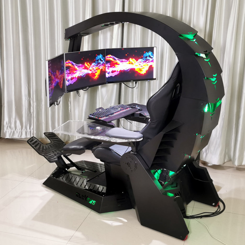 Zero Gravity Gaming Workstation Chair – RGB Recliner Cockpit with LED Lights & Built-in Speakers