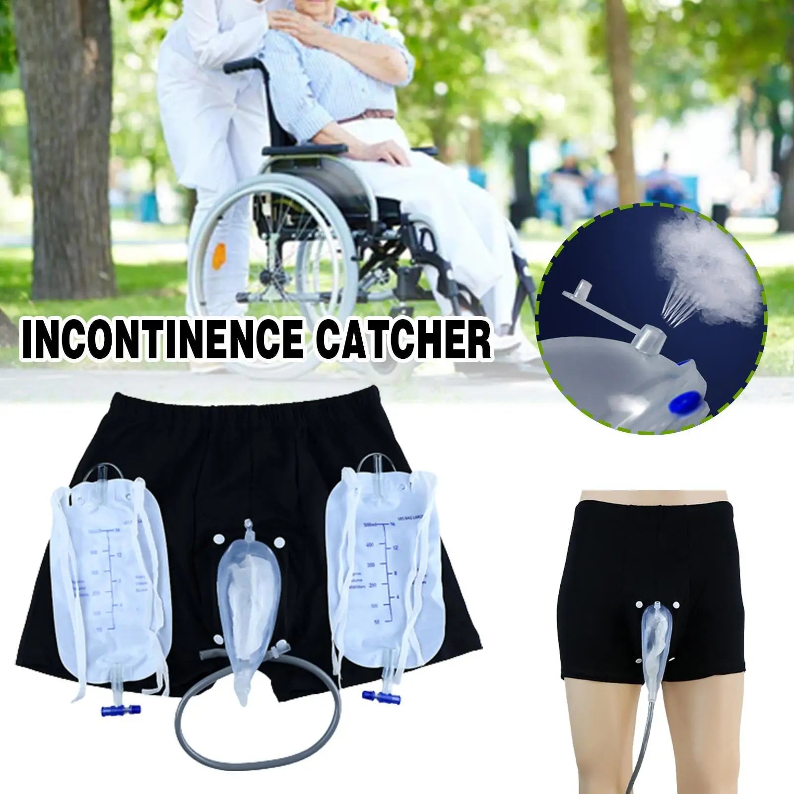 Reusable Urine Collector Bag with Incontinence Underpants – Removable, Easy-Clean Drainage System for Bedridden Use