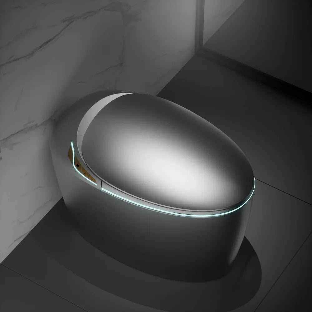 12" One-Piece Smart Toilet – Egg-Shaped Auto Flush, Foot Sensor, Night Light & Built-In Bidet Seat