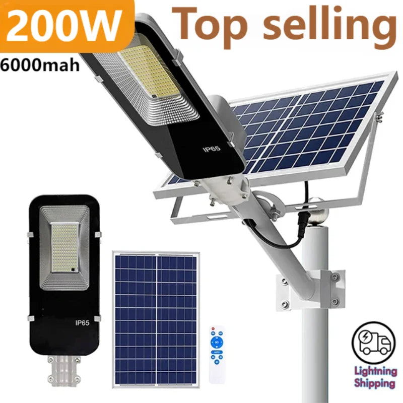 200W Solar Street Light – Powerful Outdoor Waterproof LED with 6000mAh Battery, Dusk-to-Dawn Automatic