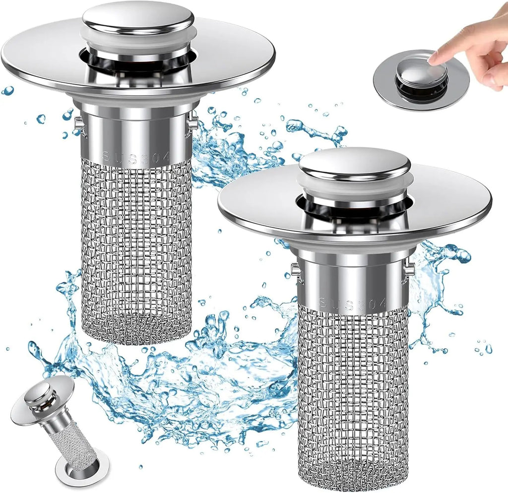 Bathroom Sink Pop-Up Drain Strainer – Stainless Steel Hair Catcher & Universal US Drain Stopper