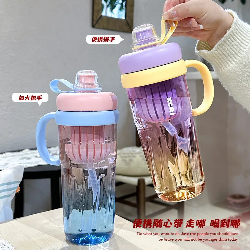 Bingba Large-Capacity Straw Cup – Gradient Color Teapot-Style Water Bottle for Summer