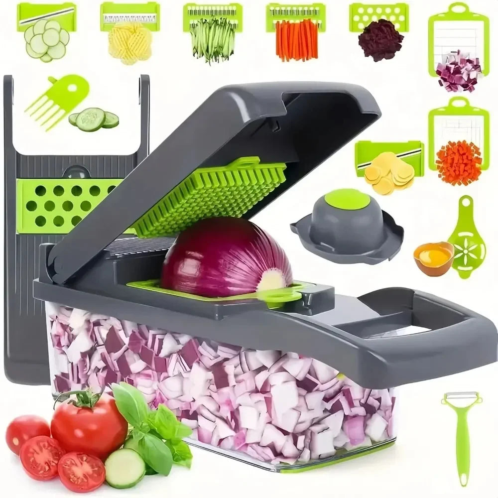 14-in-1 / 16-in-1 Multifunctional Vegetable Chopper – Handle Food Grater, Slicer & Dicer Kitchen Tool