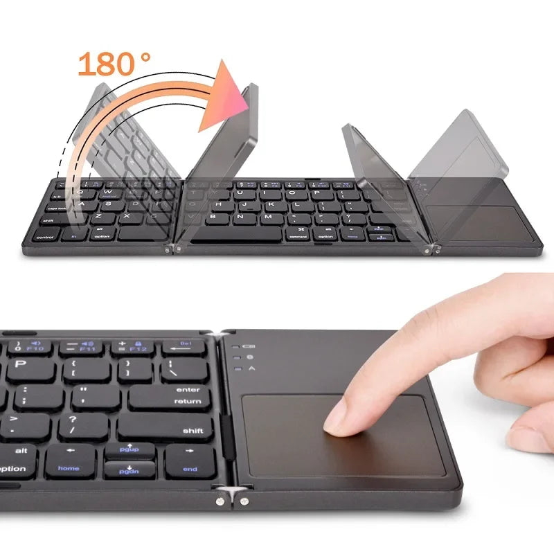 Mini Tri-Folding Bluetooth Keyboard – Wireless TouchSub with Multi-Function Button for Windows, Android & iOS