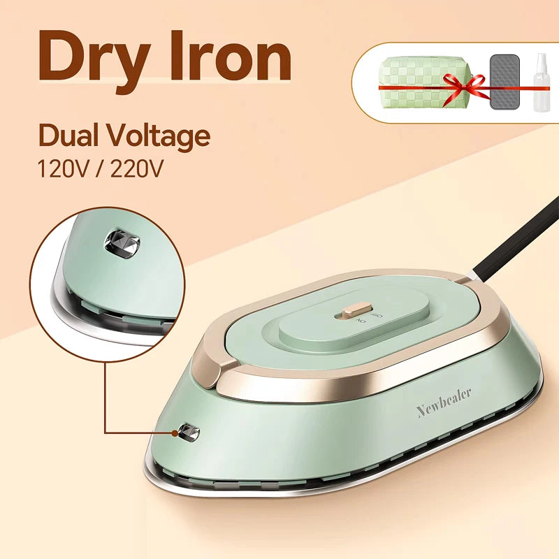 Mini Travel Iron with Dual Voltage (120V/220V) – Fast Heat Handheld Dry Iron with Ceramic Soleplate