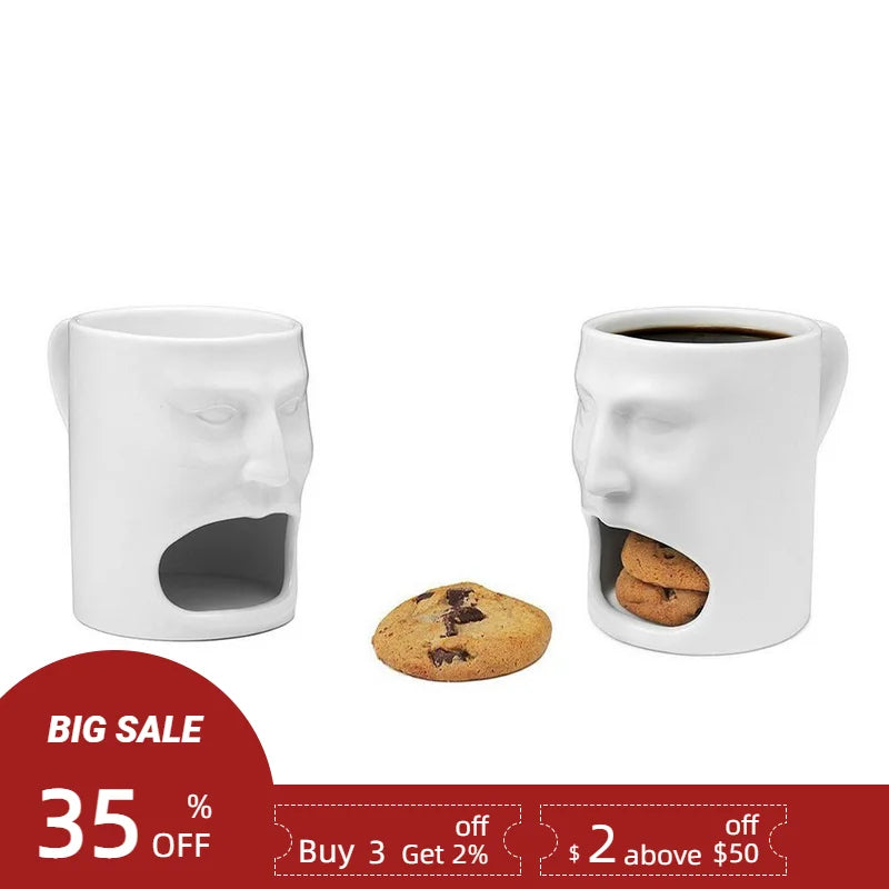 Creative Ceramic Mug with Biscuit Holder 170ml Coffee & Tea Cup with Built-In Cookie Tray, Funny Gift Idea