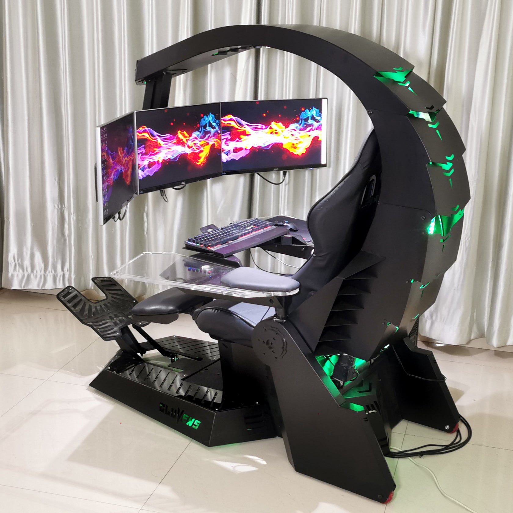 Zero Gravity Gaming Workstation Chair – RGB Recliner Cockpit with LED Lights & Built-in Speakers