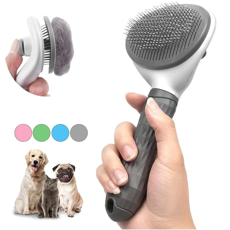 Cat & Dog Grooming Brush – Stainless Steel Pet Hair Removal Comb with Non-Slip Handle
