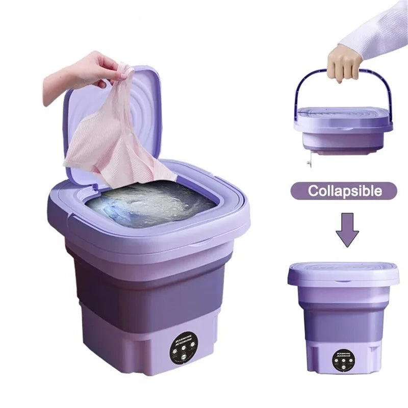 8L Portable Foldable Mini Washing Machine with Spin Dryer – Compact Washer for Socks, Underwear & Small Laundry
