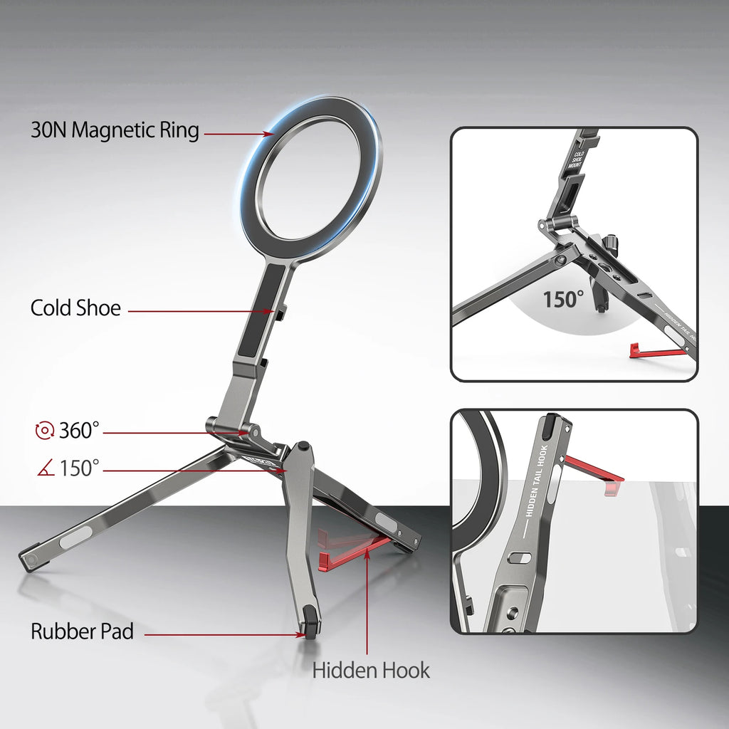 Camolo Foldable Magnetic Phone Tripod – MagSafe Pocket Tripod Stand with Hook & Ring (iPhone & Android)