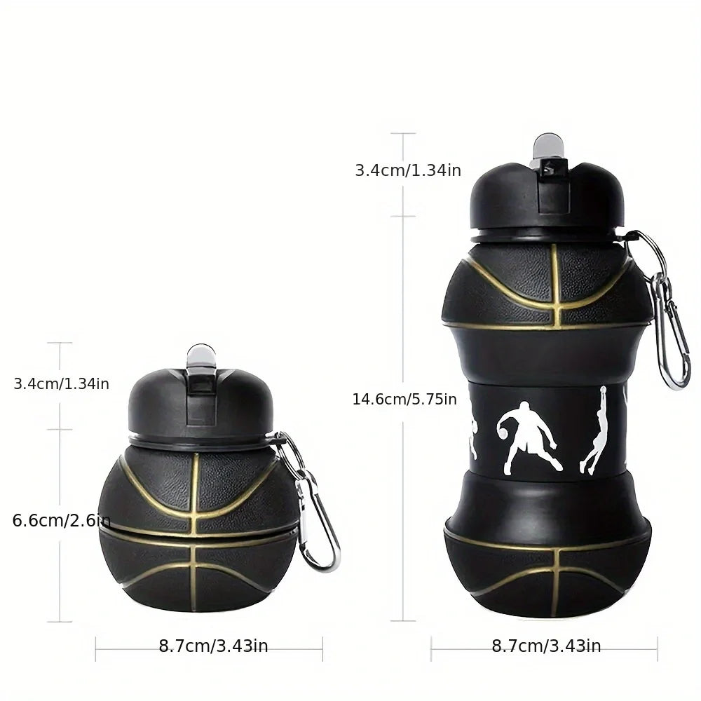Kids Foldable Sports Water Bottle – Leakproof Basketball & Football Design with Backpack Hook