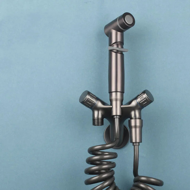 Handheld Toilet Bidet Sprayer Set – Mini Bathroom Self-Cleaning Shower Head with One-in-Two-Out Angle Valve