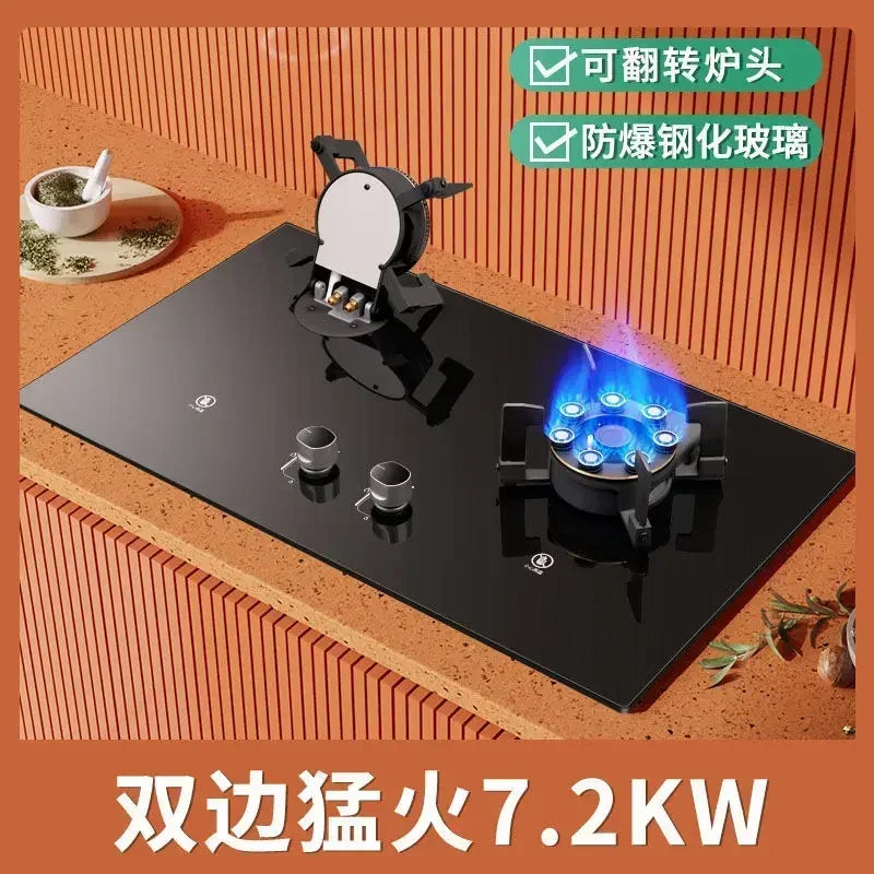 Built-In Double Burner Gas Stove Recessed Countertop Cooktop with Glass Panel for Modern Kitchens