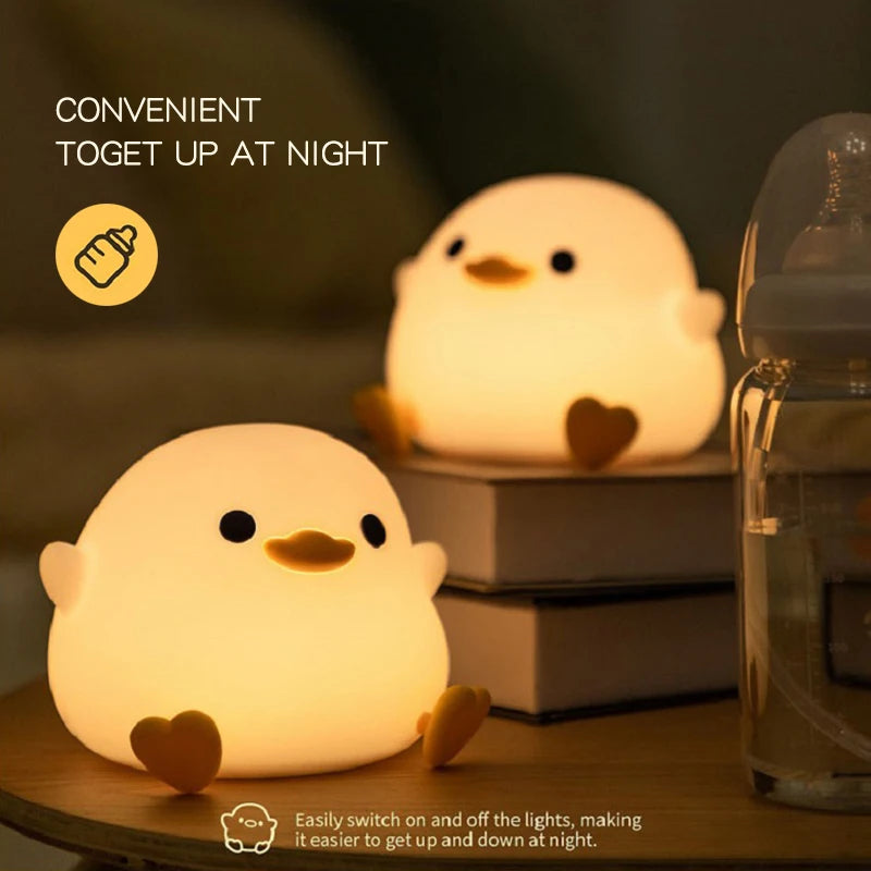 Doudou Duck Night Light – Soft Silicone USB Rechargeable Kids Lamp with Clap Control & Timer