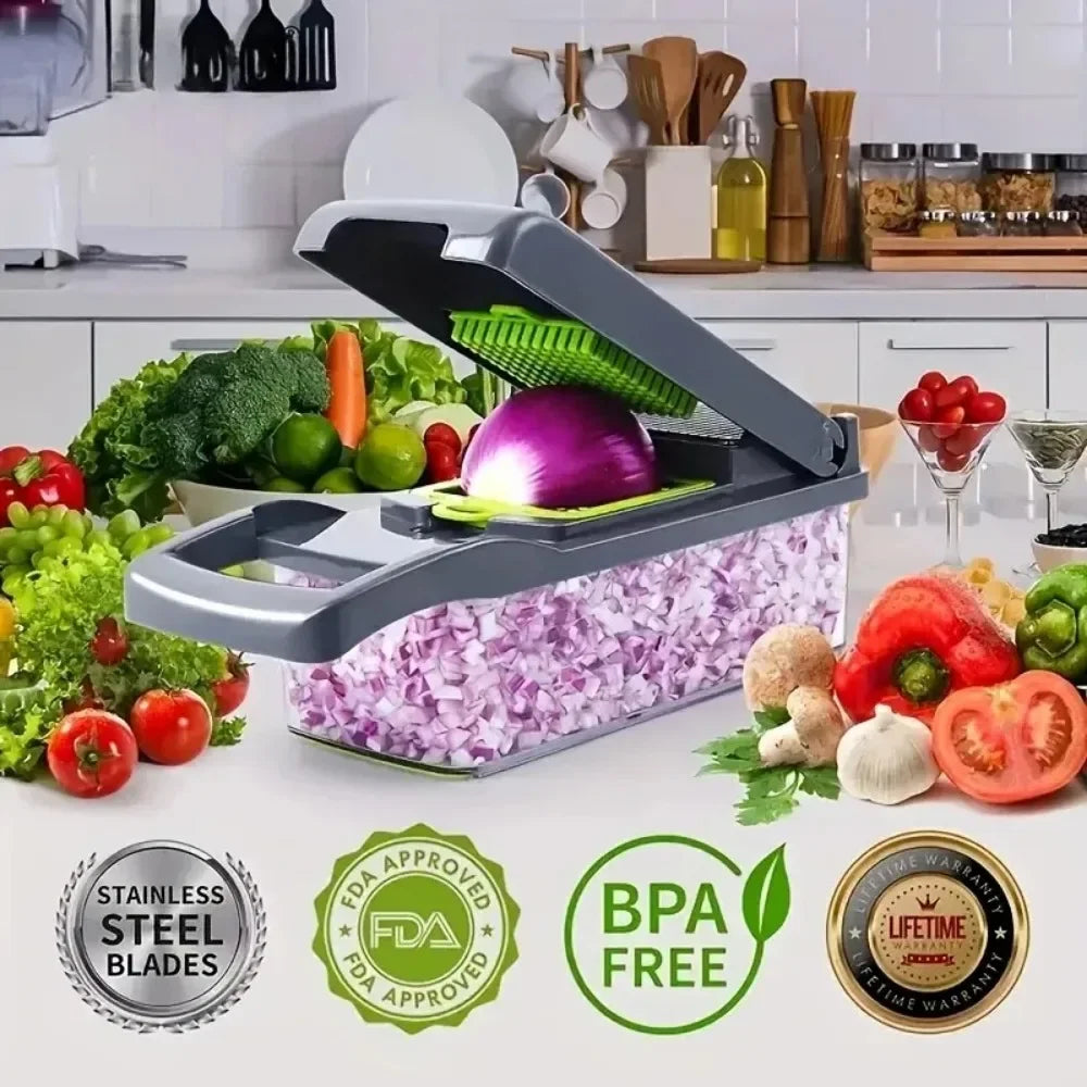 14-in-1 / 16-in-1 Multifunctional Vegetable Chopper – Handle Food Grater, Slicer & Dicer Kitchen Tool