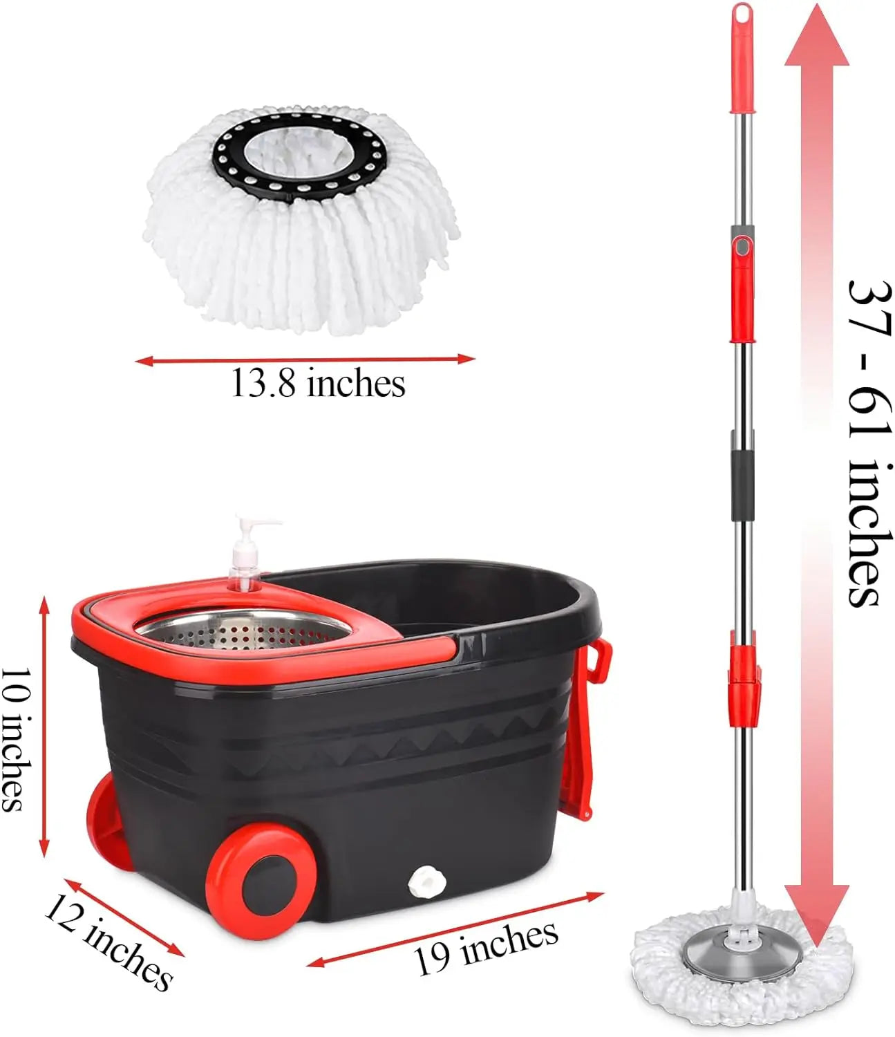 360° Spin Mop and Bucket Set with Wheels – Wet & Dry Separation System, 155cm Adjustable Handle, Easy Wringer Cleaning System