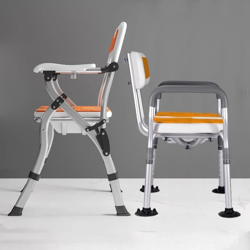 3D One-Hand Foldable Shower Stool – Adjustable 4-Height Bathroom Commode Chair with 41cm Widened Seat for Elderly & Disabled