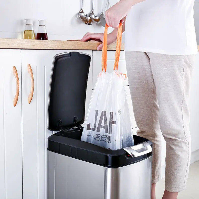 10pcs/roll Drawstring Garbage Bags – Thickened Household Trash Bags with Dispenser for Kitchen & Cleaning