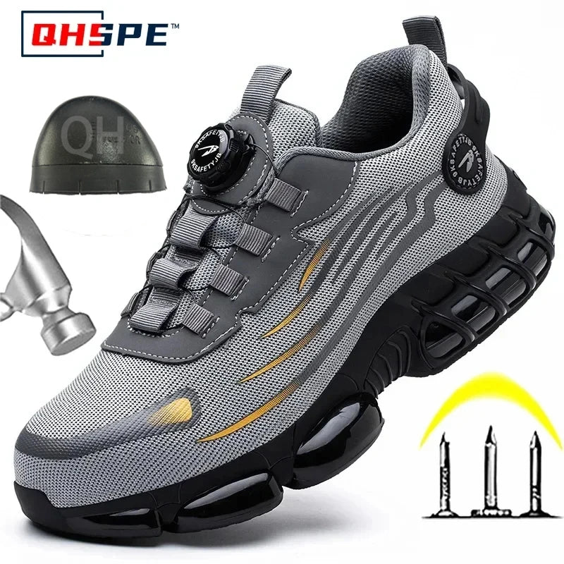 Men’s Safety Work Shoes with Rotating Button – Anti-Smash, Anti-Puncture Protective Boots in Sporty Fashion Style