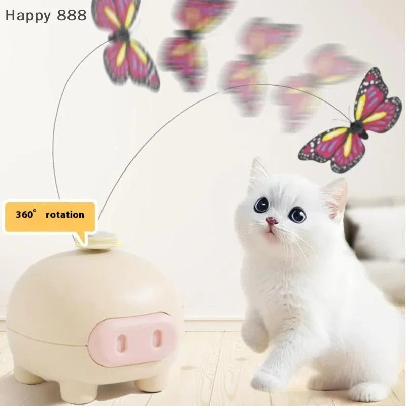 Interactive Electronic Cat Toy – Automatic Rotating Pig & Butterfly Puzzle Toy for Cats