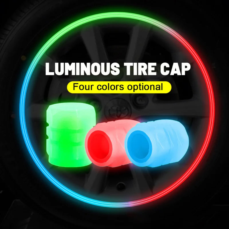 4PCS Luminous Tire Valve Stem Caps – Fluorescent Wheel Decoration for Car, Motorcycle & Bike
