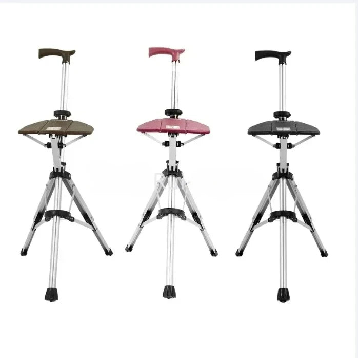 Aluminum Alloy Foldable Walking Cane with Seat – Adjustable Elderly Crutch Chair with Stool