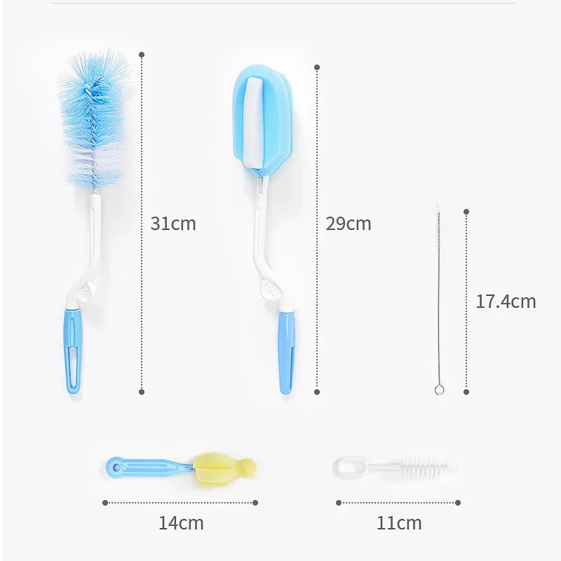 5-Piece Baby Bottle Brush Set 360° Rotating Nipple, Pacifier & Cup Cleaner with Soft Food-Grade Bristles