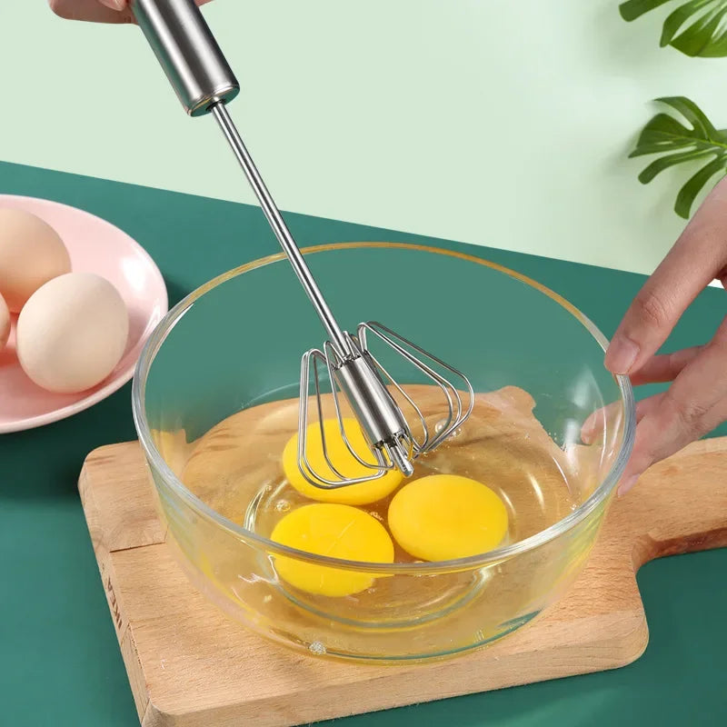 Hand Pressure Semi-Automatic Egg Beater – Stainless Steel Manual Whisk & Self-Turning Kitchen Mixer