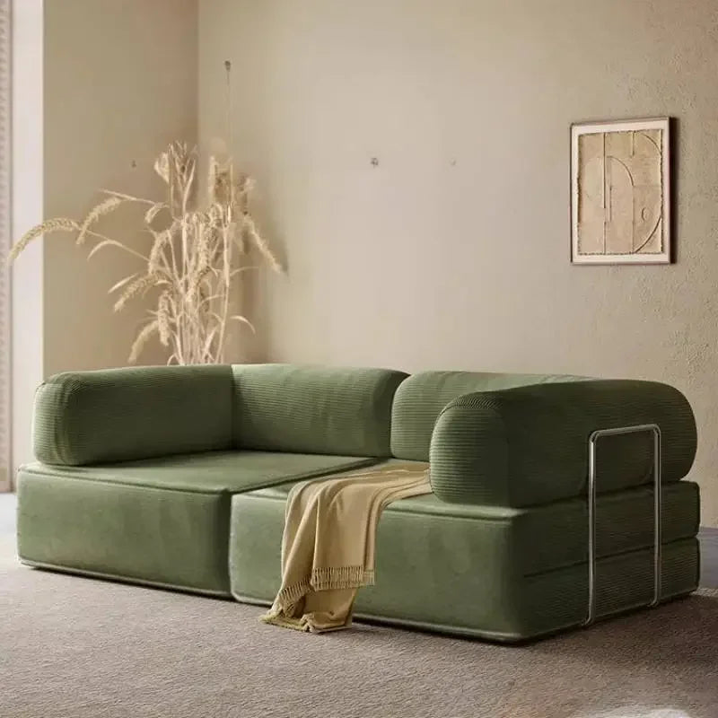 Large Green Nordic Living Room Sofa – Modern Compressed Armrest Lounge Chair for Home & Salon