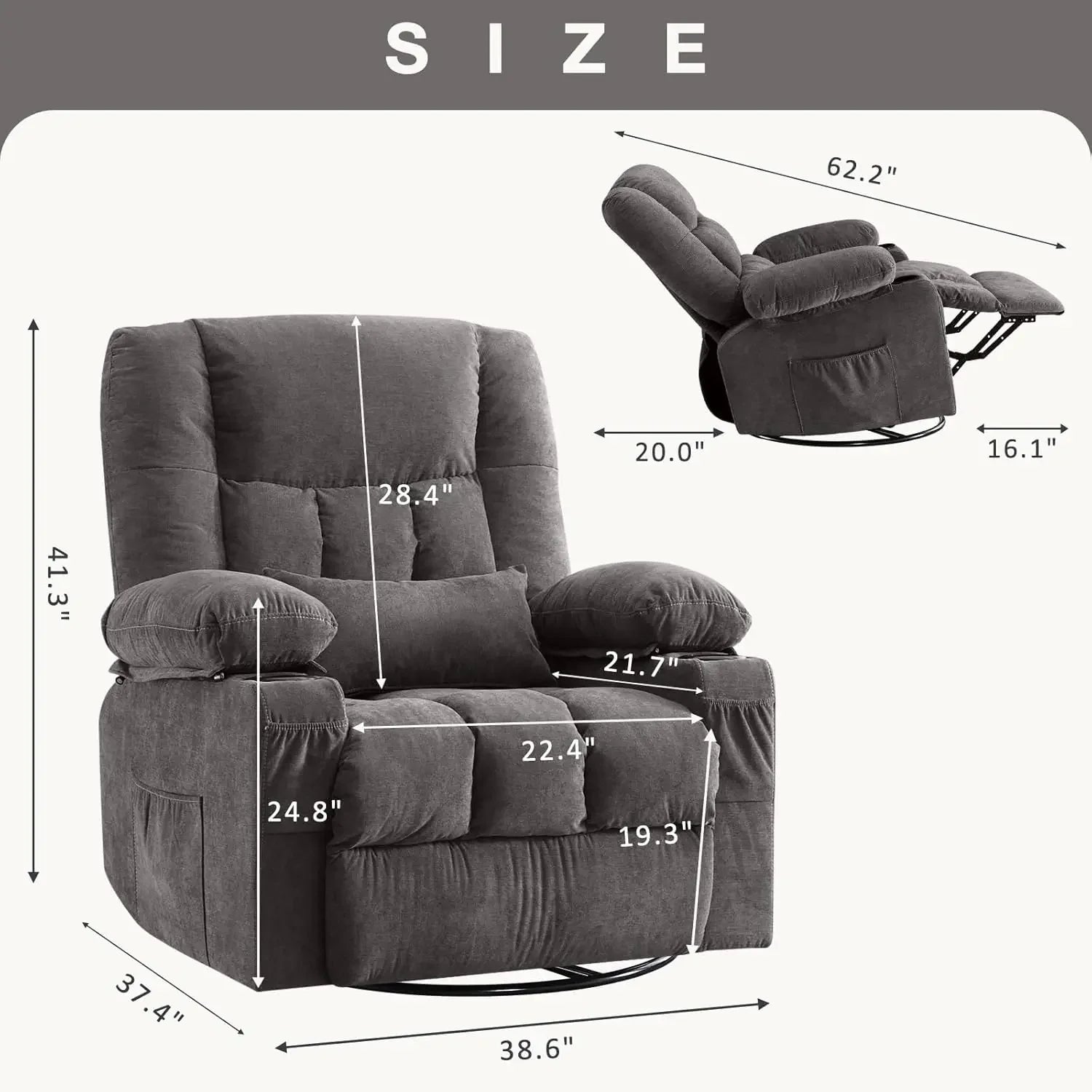 Massage Swivel Rocker Recliner Chair – Ergonomic Lounge with Heat & Vibration for Living Room