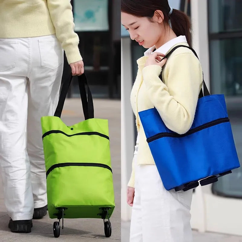 Foldable Portable Storage Bag with Telescopic Pull Rod – Reusable Waterproof Shopping & Travel Bag