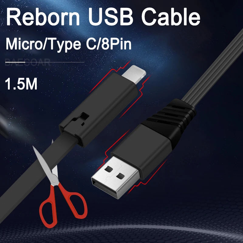 Magic Renewable USB Charging Cable – DIY Cutting & Repair Wire for iPhone, Samsung, Xiaomi, Type-C & Micro USB